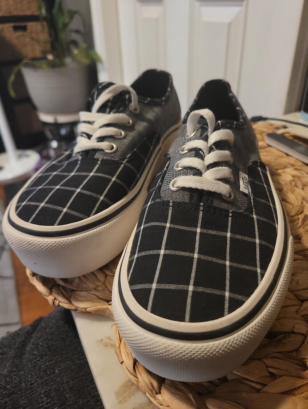 Vans Women’s Black & White Grid Canvas Sneakers